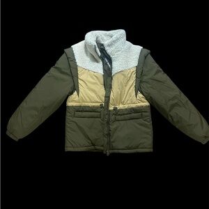 Steve Madden Hana Sherpa Jacket: size small. Olive, mustard, cream. NWT